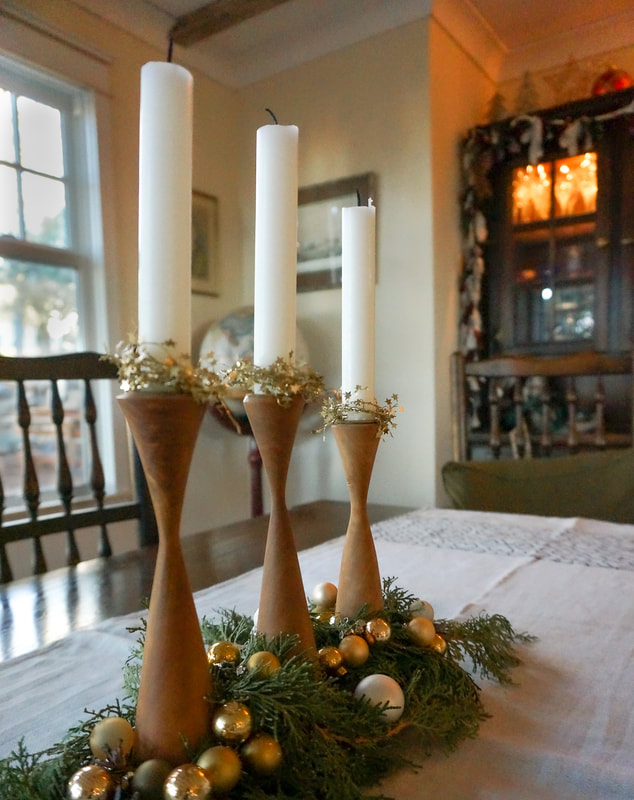 candelabra on a cloth lined table