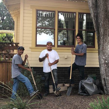 The excavation crew in front of Juniper Hill Cottage ready to get started