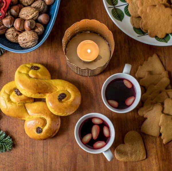 lussekater buns, glogg, and ginger cookies